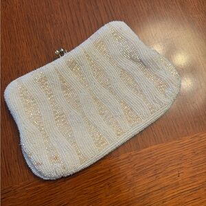Elegant White Beaded Clutch